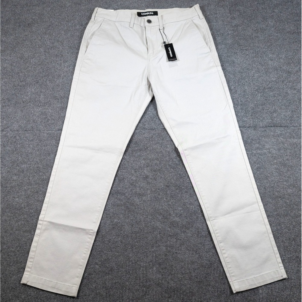 EXPRESS Athletic Fit Mens 29x30 Beige Stretch Chino Pants Flat Front Trousers